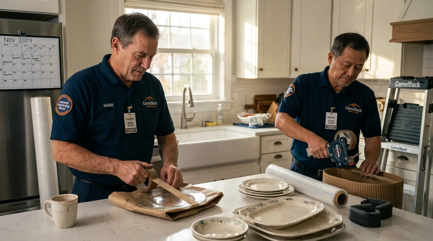 Professional crew packing kitchen dishware in West Point, MS